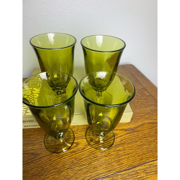 4 Tiffin Franciscan Canterbury Greenbriar Iced Tea Glasses Goblets Olive Green - Picture 6 of 7